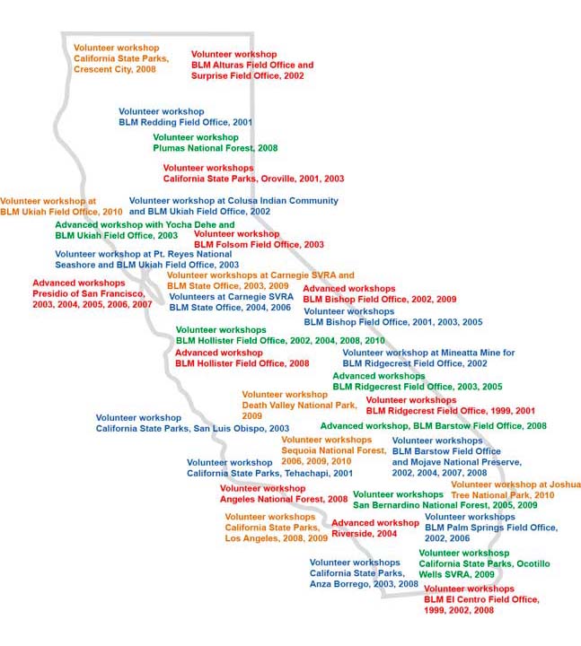 map of workshops in California